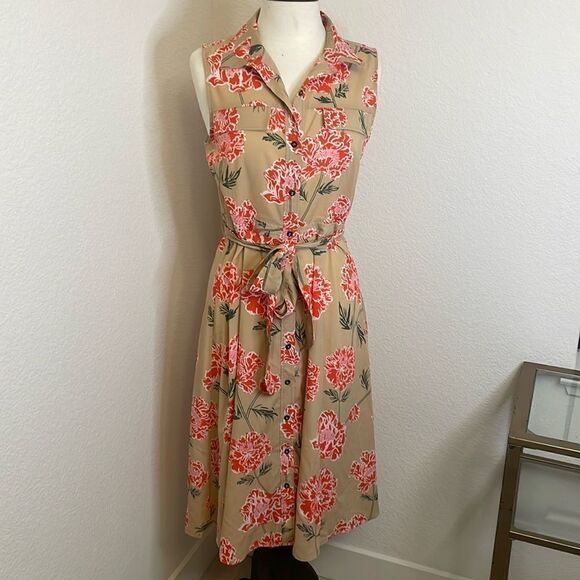 BANANA REPUBLIC Floral Print Midi Sundress | Tan |  Size 6 - Picture 2 of 7